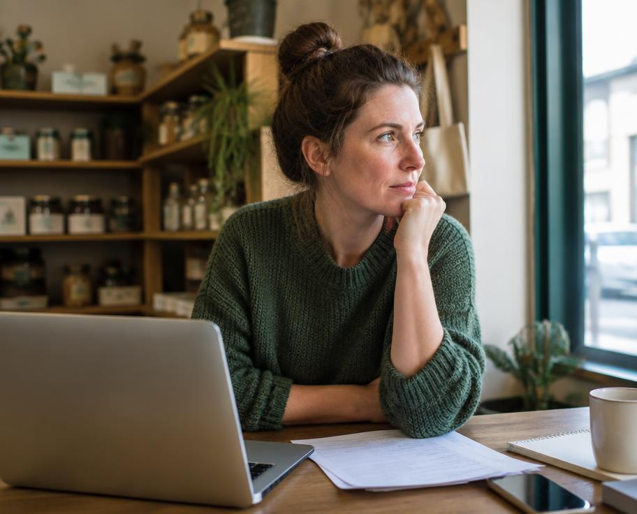 Irish small business owner at a desk with a laptop