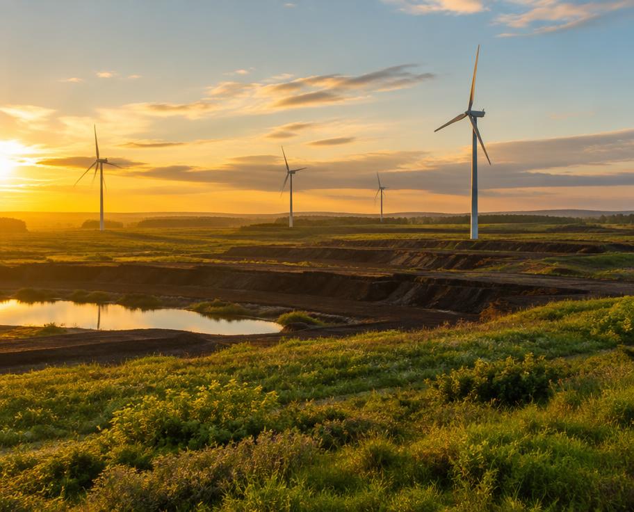 Wind turbines on reclaimed Irish bogland
