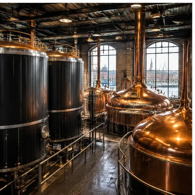 Copper brewing equipment in a Dublin brewery