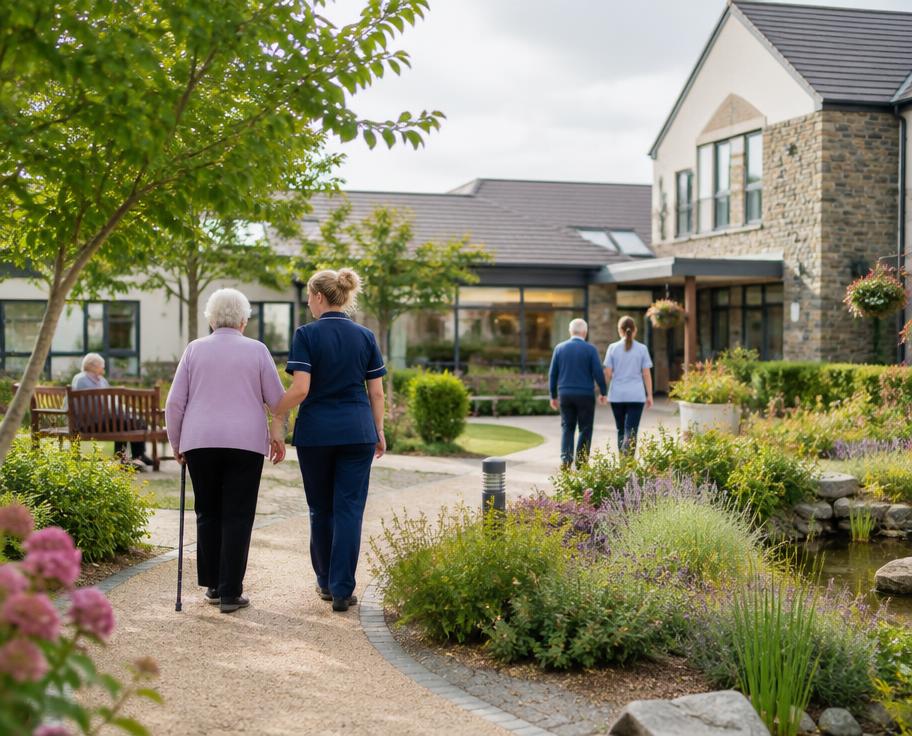 Modern Irish nursing home with landscaped gardens