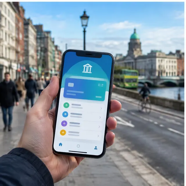 Modern digital banking on a Dublin street