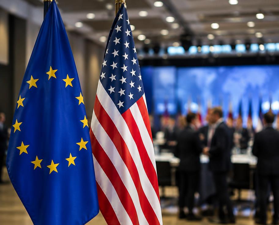 EU and US flags at a trade summit