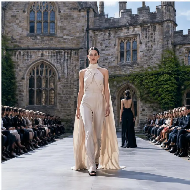 Fashion presentation in a historic Irish university courtyard