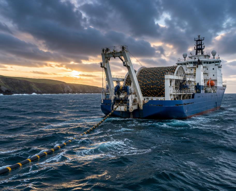 Ship laying subsea power cable off the Irish coast
