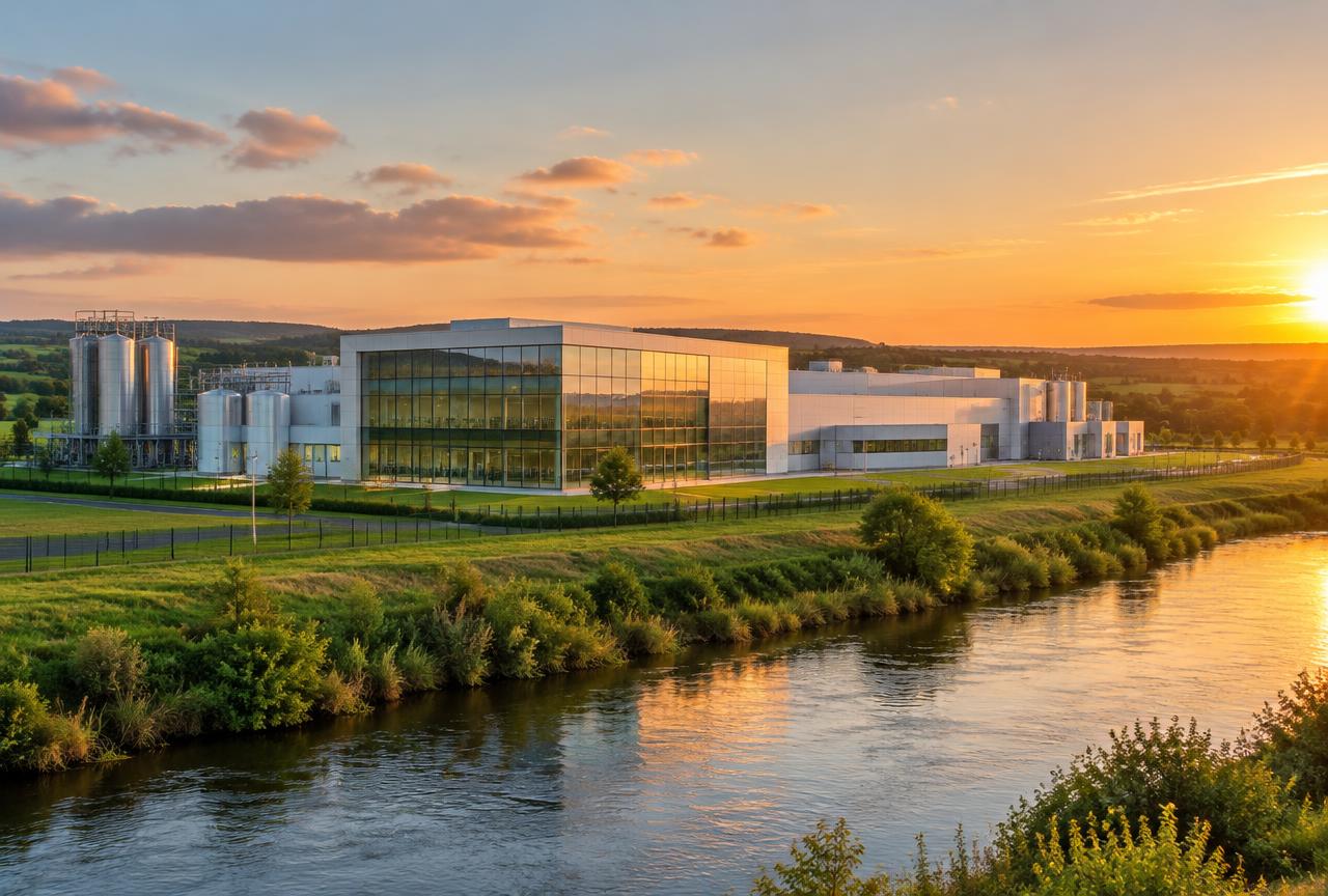 A modern pharmaceutical plant beside a river in the Irish midlands