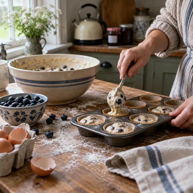 Muffins being baked in a home kitchen