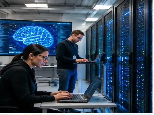 Engineers working in an artificial intelligence laboratory