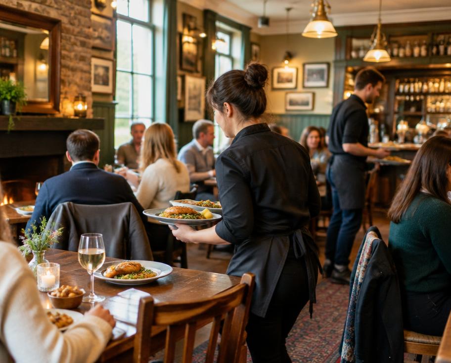 Busy Irish restaurant during lunch service